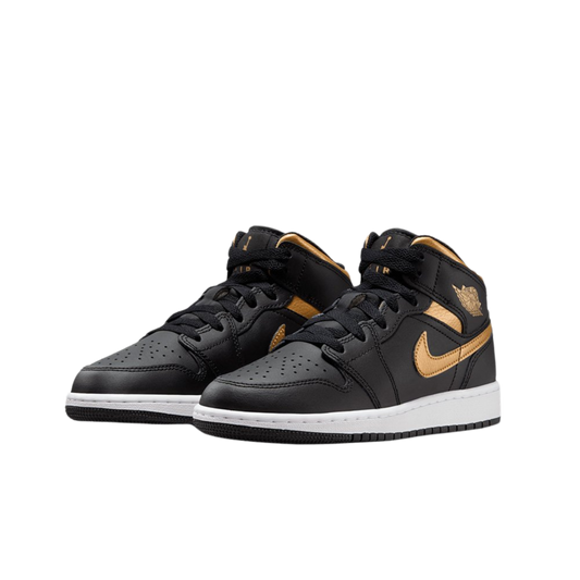Jordan 1 Mid Black Metallic Gold Swoosh